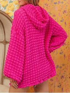 Rose Bubble Textured Waffle Hoodie