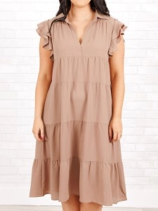 Ruffled Short Sleeve Loose fitting Dress