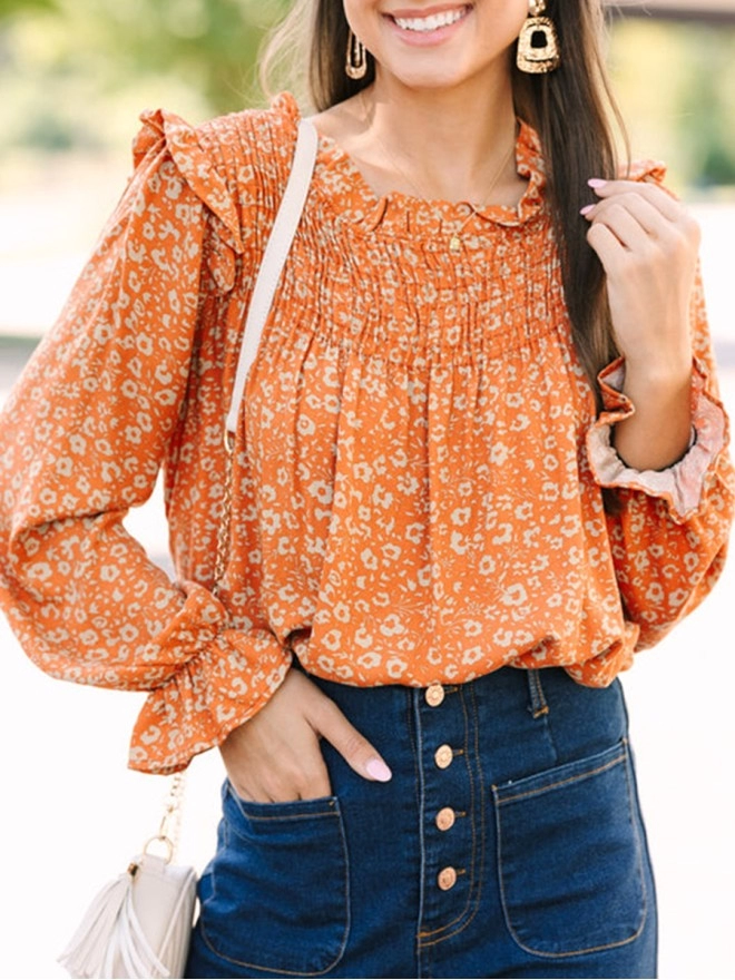 Rust Orange Floral Shirt