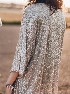 Sequin 3/4 Sleeve Open Front Duster Kimono