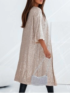 Sequin 3/4 Sleeve Open Front Duster Kimono