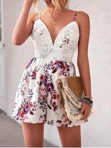 Sexy lace strap jumpsuit shorts