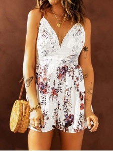 Sexy lace strap jumpsuit shorts