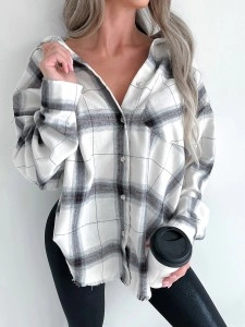 Simple lapel plaid shirt