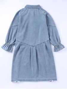 Sky Blue Buttoned Long Sleeve Denim Mini Dress