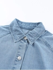 Sky Blue Buttoned Long Sleeve Denim Mini Dress