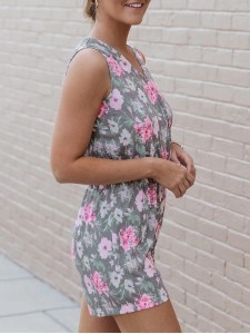 Sleeveless floral casual jumpsuit shorts