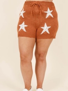 Star printed hooded knit top and shorts set