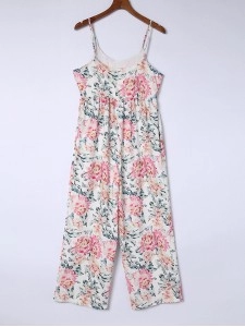 Strap floral casual jumpsuit