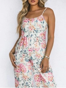 Strap floral casual jumpsuit