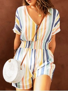 Striped fashion jumpsuit shorts