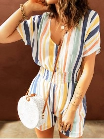 Striped fashion jumpsuit shorts