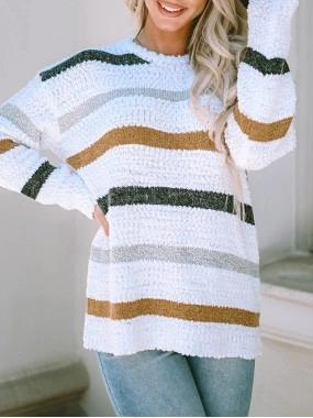 Striped Popcorn Knit Sweater