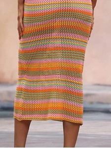 Striped Round Neck Sleeveless Midi Cover Up Dress