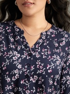 V-neck chiffon floral print elegant shirt