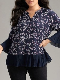 V-neck chiffon floral print elegant shirt