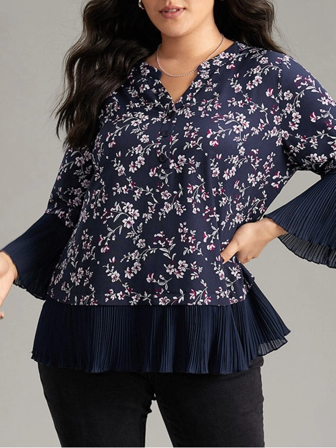 V-neck chiffon floral print elegant shirt