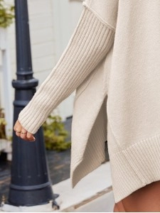 V-Neck Dropped Shoulder Ribbed Long Sleeve Sweater