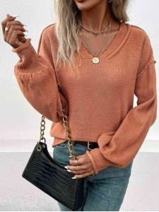 V-Neck Exposed Seam Sweater