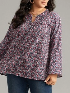 V-neck long sleeve floral shirt