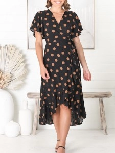 V-neck polka dot print dress