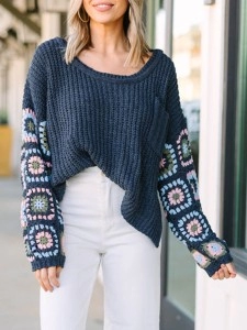 What You Like Gray Crochet Sweater