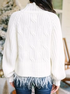 Cream White Feather Trim Sweater