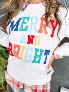 White Merry And Bright Cable Knit Pullover Sweatshirt