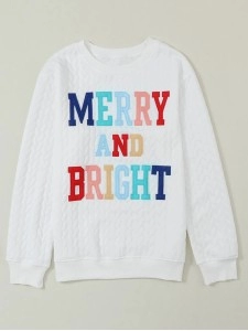 White Merry And Bright Cable Knit Pullover Sweatshirt