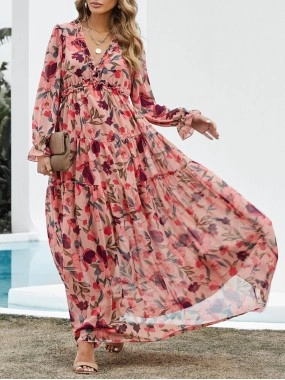 Wild Lotus Ruffle Tiered Maxi Dress