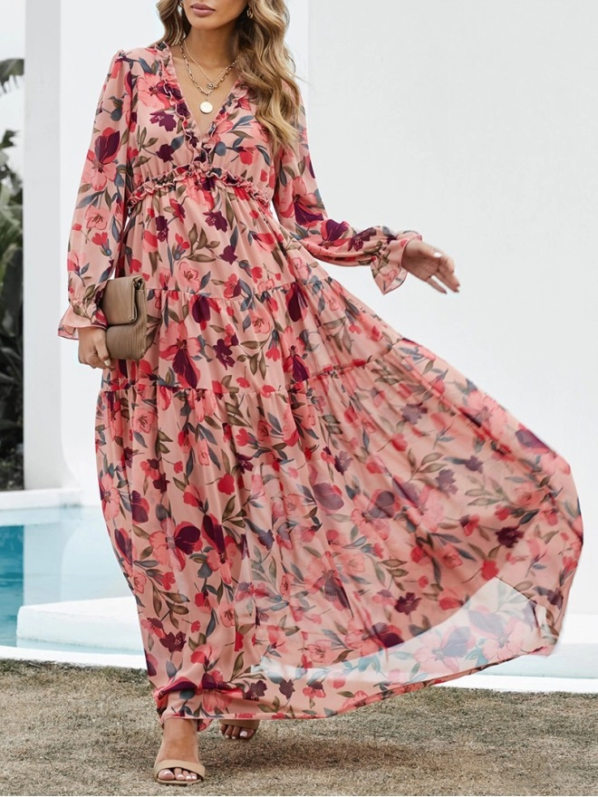 Wild Lotus Ruffle Tiered Maxi Dress