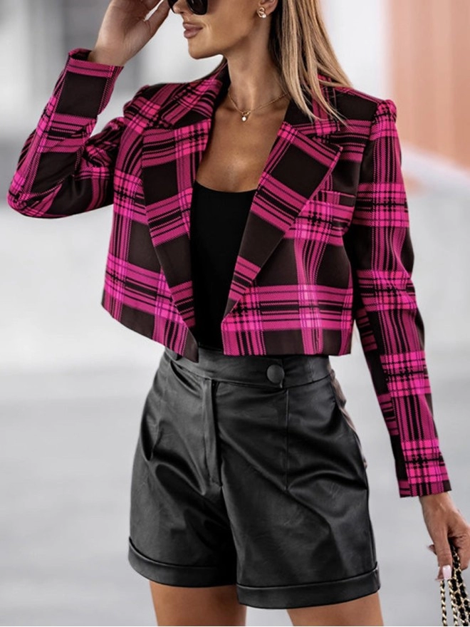 Women Casual Elegant Plaid Jacket Coat