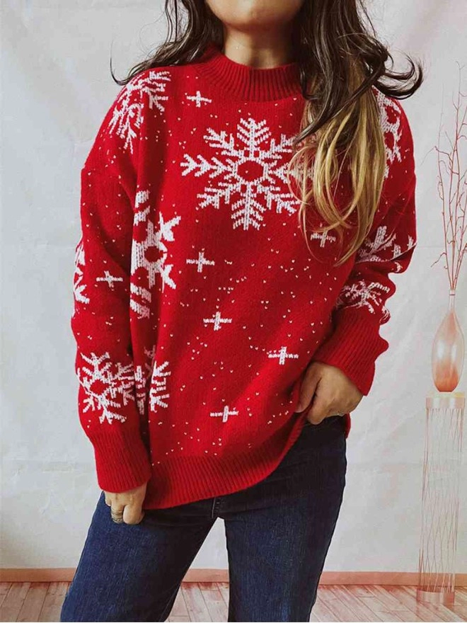 Women's Casual Christmas Snowflake Long Sleeve Sweater