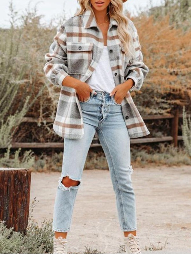 Women's Casual Elegant Plaid Jacket Coat