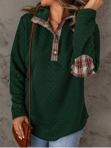 Women's casual patchwork button sweatshirt