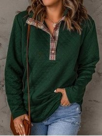 Women's casual patchwork button sweatshirt