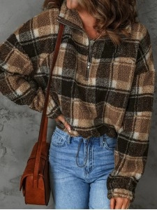 Women's casual plaid sherpa sweatshirt