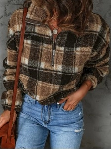 Women's casual plaid sherpa sweatshirt