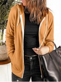 Women's casual solid color hooded jacket