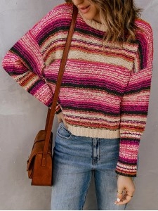 Women's casual striped crew neck sweater