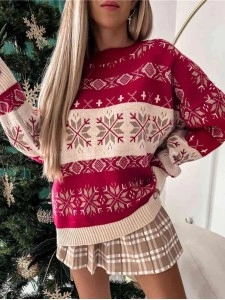 Women's Contrast Christmas Pattern Sweater