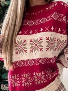 Women's Contrast Christmas Pattern Sweater