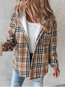 Women's contrast plaid hooded jacket