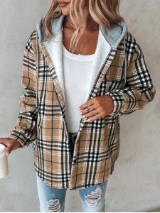 Women's contrast plaid hooded jacket