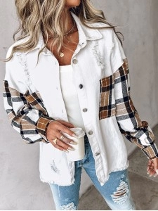 Women's contrast plaid patchwork jacket