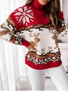 Women's contrasting Christmas turtleneck sweater