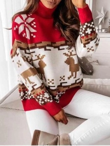 Women's contrasting Christmas turtleneck sweater