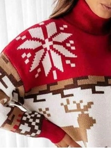 Women's contrasting Christmas turtleneck sweater