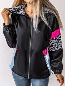 Women's contrasting leopard print zipped jacket