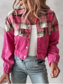 Women's corduroy contrast plaid jacket